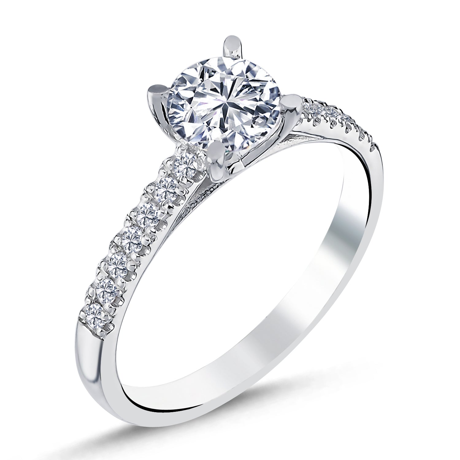 Solitär Seitensteine Diamantring Verlobungsring Weißgold