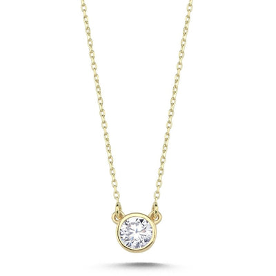 Collier 1.00ct. Zirkonia Anhänger rund Kette 14 Karat Gold - AKSU Juwelier