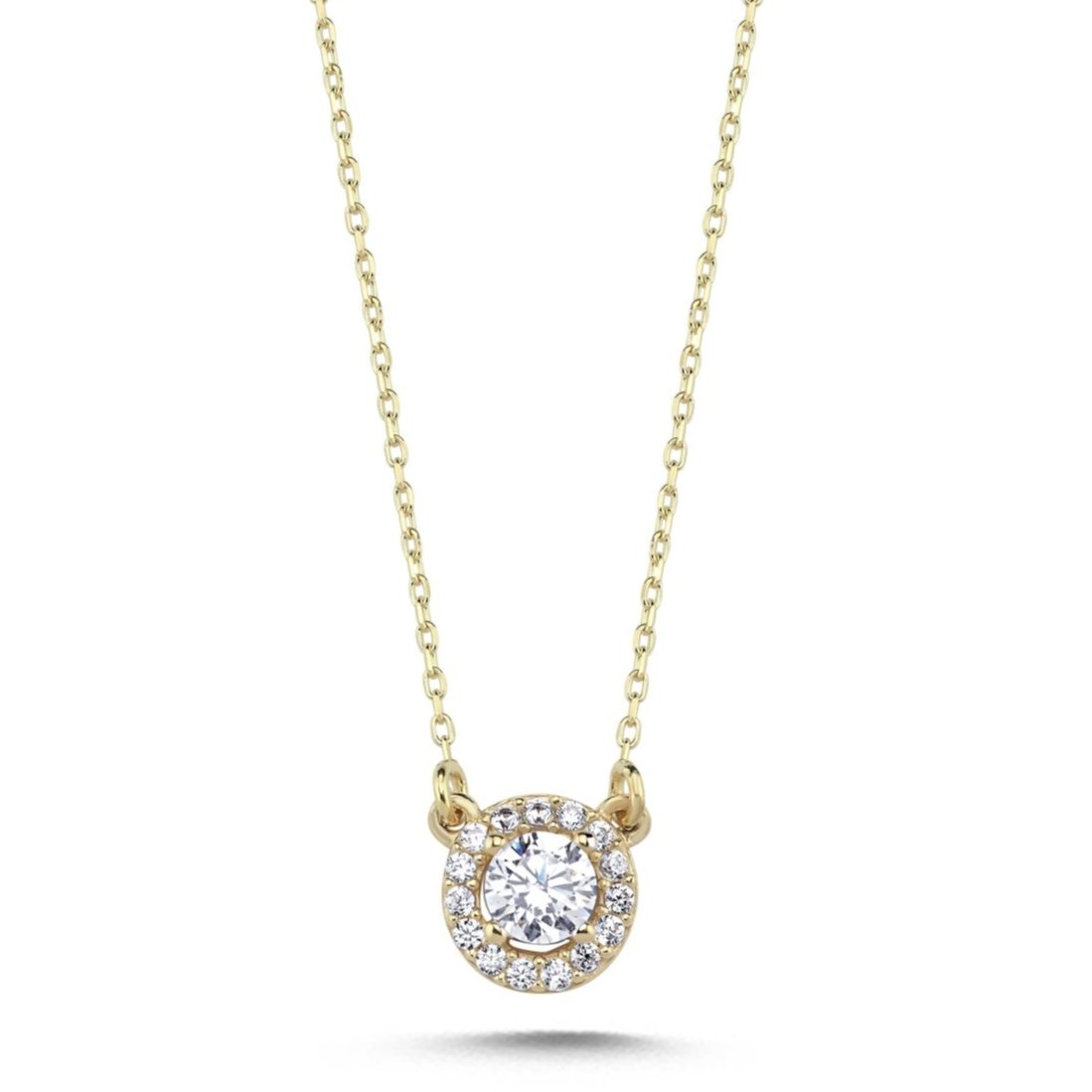 Halo Collier 0.30ct. Zirkonia Anhänger Kette 14 Karat Gold - AKSU Juwelier