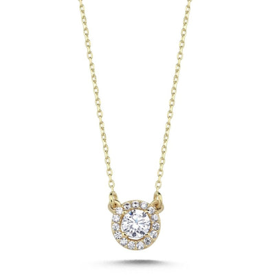 Halo Collier 0.30ct. Zirkonia Anhänger Kette 14 Karat Gold - AKSU Juwelier