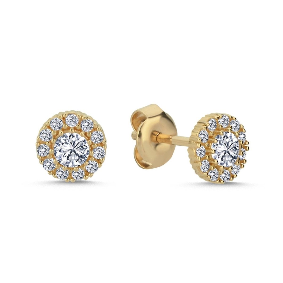 Halo Ohrstecker Ice rund 0.15ct. Zirkonia 14 Karat Gold - AKSU Juwelier