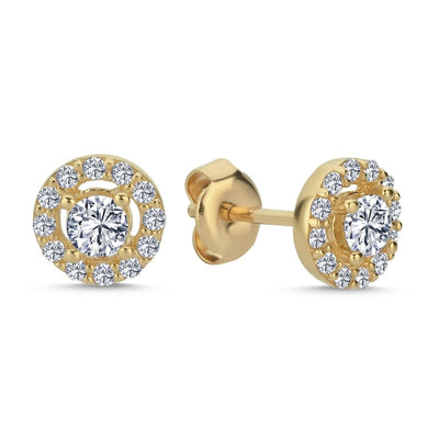 Halo Ohrstecker rund 0.15ct. Zirkonia 14 Karat Gold - AKSU Juwelier