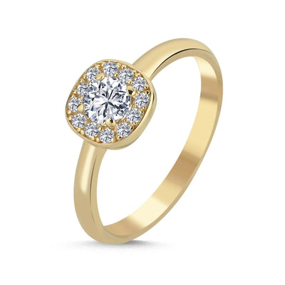 Halo Verlobungsring abgerundet 0.25ct. Zirkonia 14 Karat Gold - AKSU Juwelier