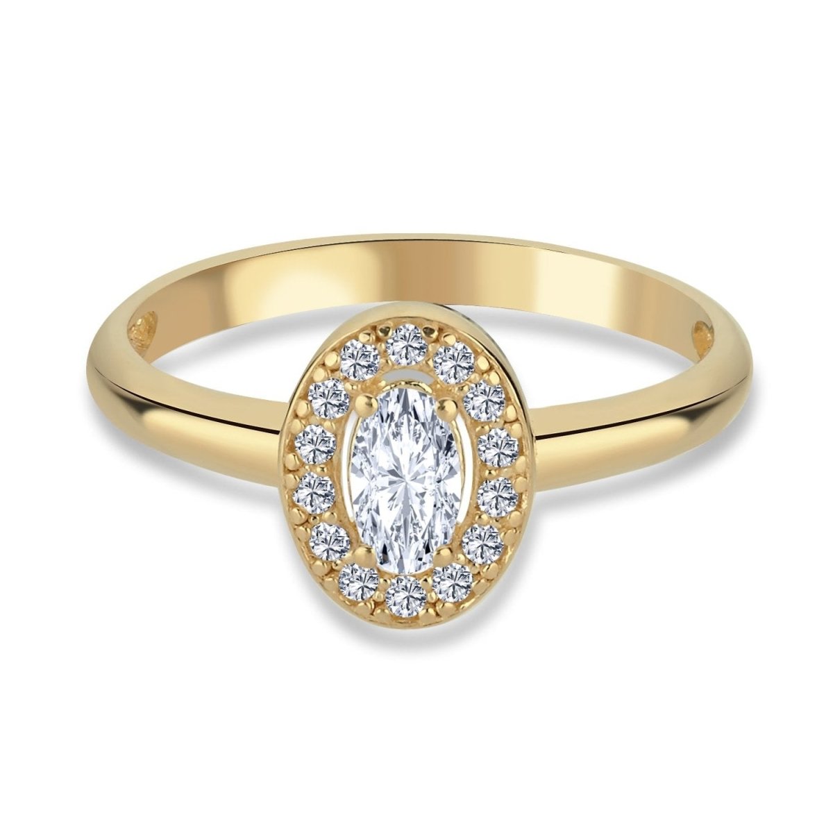 Halo Verlobungsring Oval 0.25ct. Zirkonia 14 Karat Gold - AKSU Juwelier