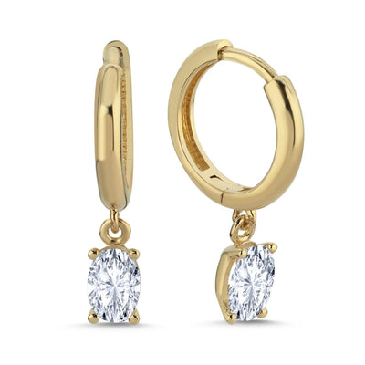 Ohrringe Creolen 0.50ct. Oval Zirkonia 14 Karat Gold - AKSU Juwelier