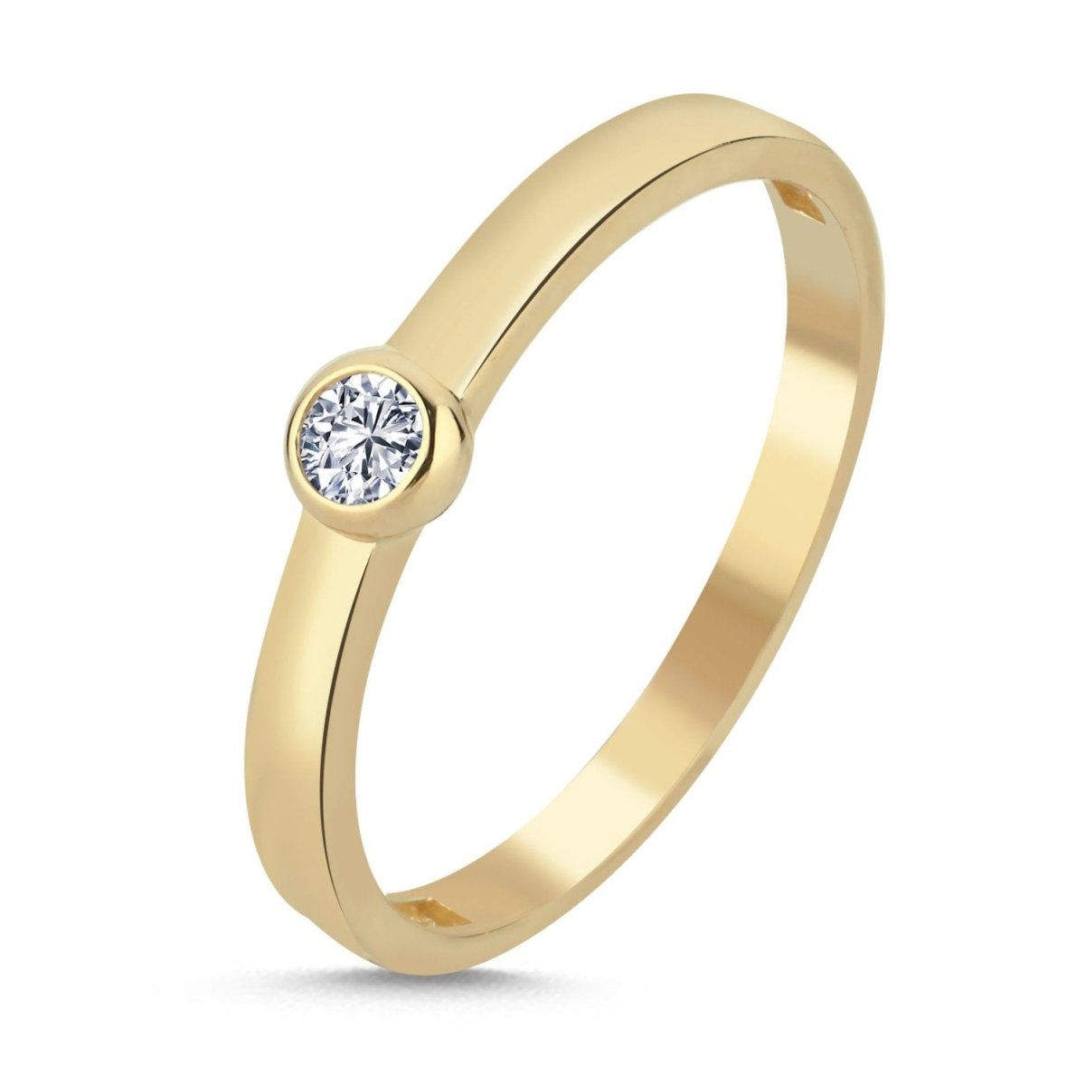 Solitär Verlobungsring 0.10ct. Zirkonia eingerieben 14 Karat Gold - AKSU Juwelier