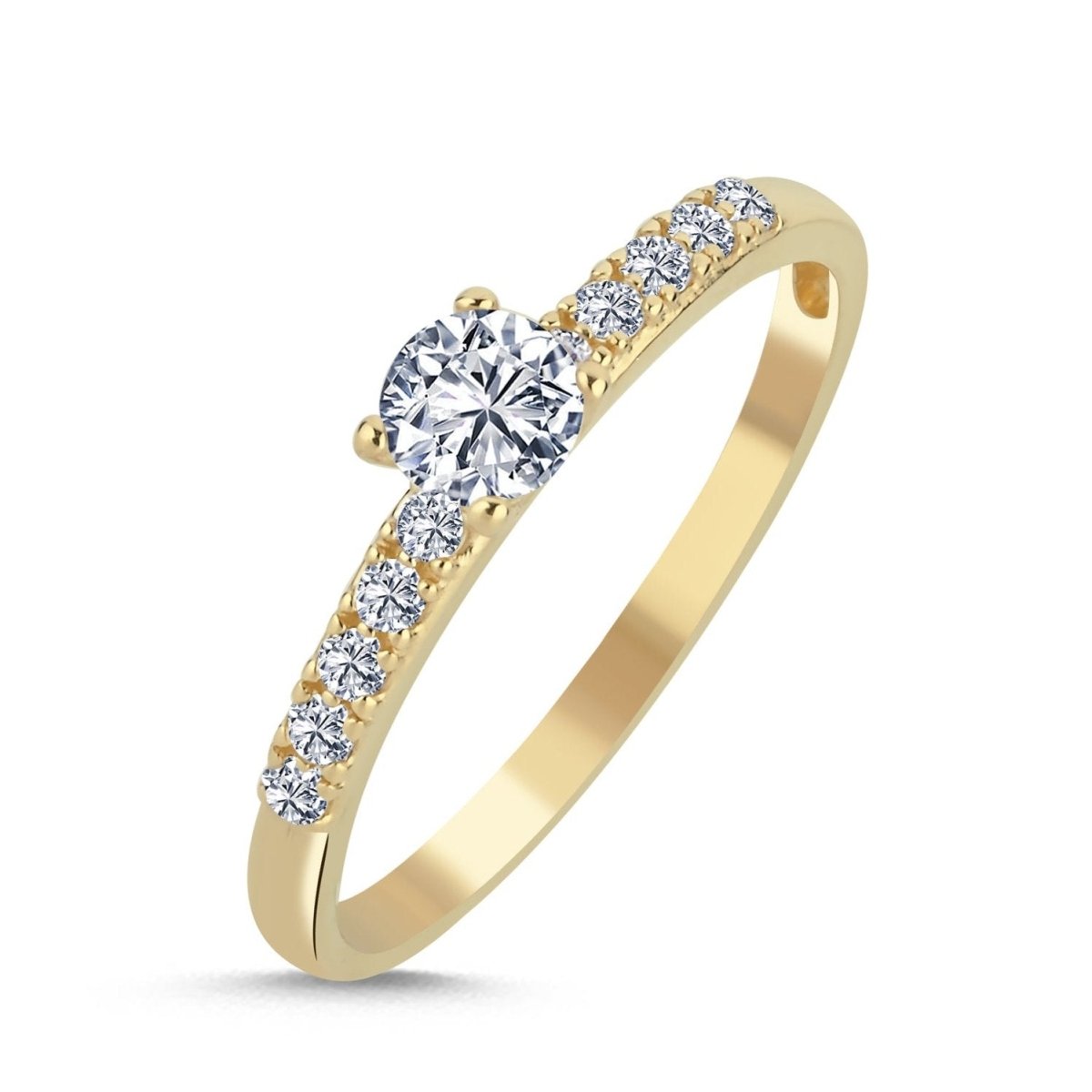 Solitär Verlobungsring 0.30ct. Zirkonia mit Seitensteinen 14 Karat Gold - AKSU Juwelier